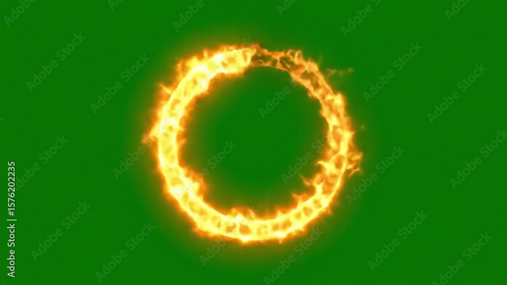 Poster animated fiery ring on green screen background for visual effects and compositing