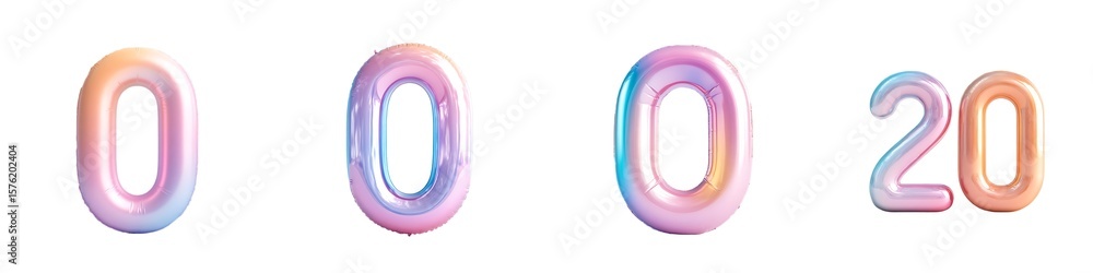 Poster 3d holographic liquid number 0 in y2k style isolated on a white background. render of 3d neon inflat