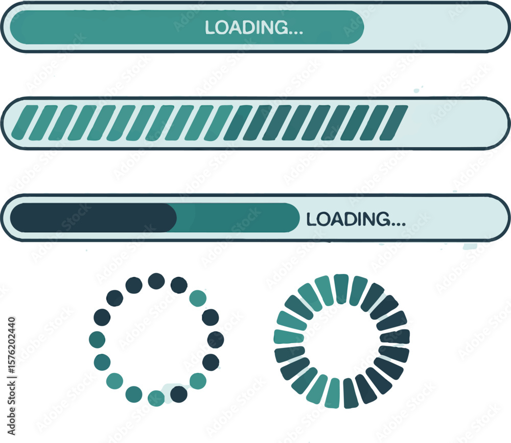 Poster Vector art of various loading bars and circular indicators on transparent background