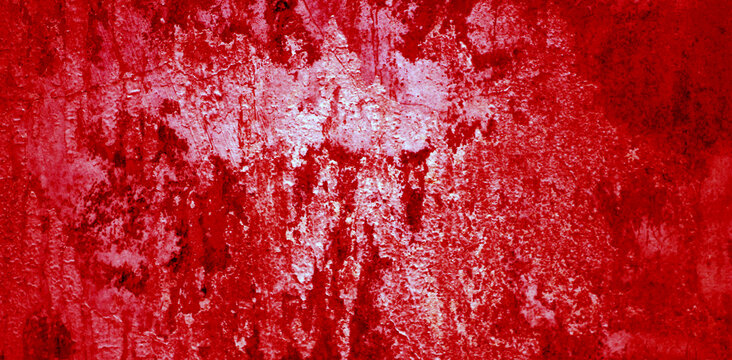 Cracked red background, scary bloody wall. white wall with blood splatter for halloween background. Horror background