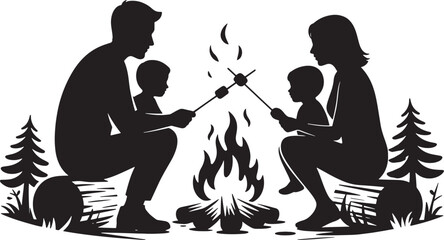 Family Camping & Storytelling by Campfire Silhouette