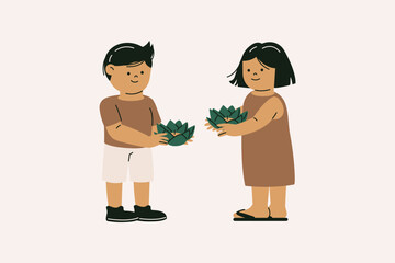 Illustration of Boy and Girl in Loy Krathong Festival