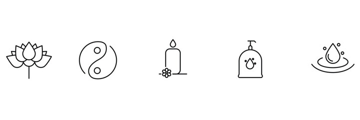 Lotus wellness yin yang harmony icons with candle water drop soap bottle balance purity spa concept vector illustration set.