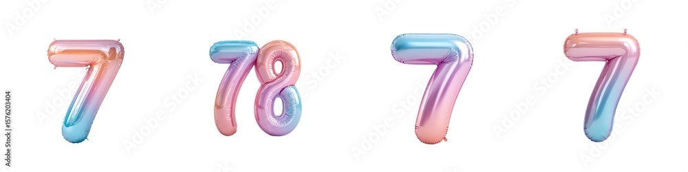Poster 3d holographic liquid number 7 in y2k style isolated on a white background. render of 3d neon inflat