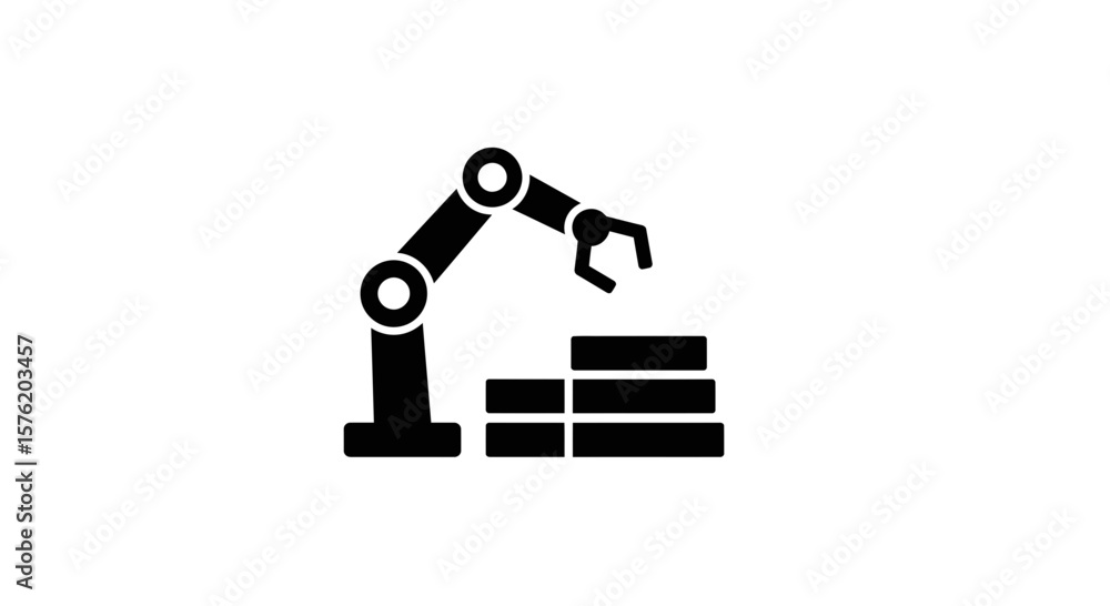 Poster a robotic arm is building blocks isolated on white background