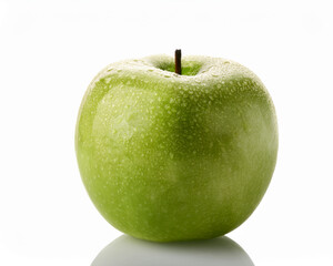 Fresh, ripe Granny Smith apple, a single juicy green fruit isolated on white, epitomizes healthy, natural snacking