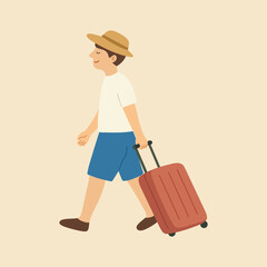 Man Traveling with Suitcase – Flat Vector Illustration