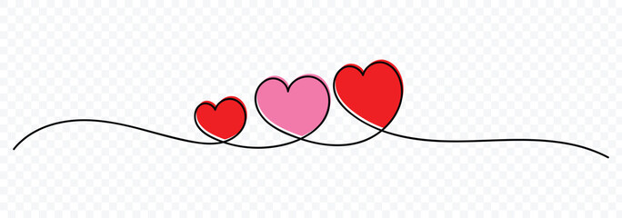 Abstract love symbol. Heart line art decorative element, elegant, valentine banner design. Doodle continuous single line drawing of heart shape isolated on white background. Vector illustration