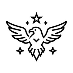 Bold Line Art Eagle Soaring with Star:  Patriotic, Freedom, Success Symbol
