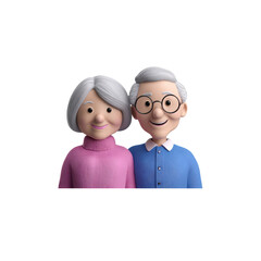 Elderly couple with smooth, stylized features, transparent background