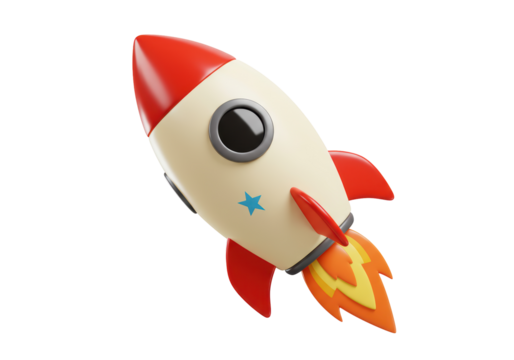 Isolated Retro Rocket Ship Ready for Launch