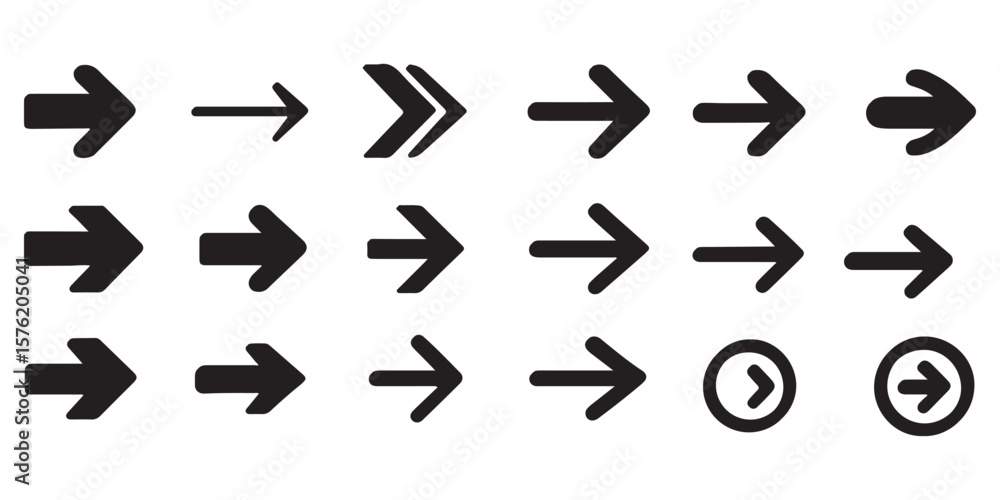 Poster black arrows flat icons. set for web design. direction pointers vector icons. big collection. vector