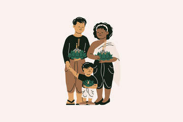 Illustration of Family Celebrating Loy Krathong Festival