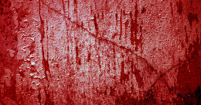 Cracked red background, scary bloody wall. white wall with blood splatter for halloween background. Horror background