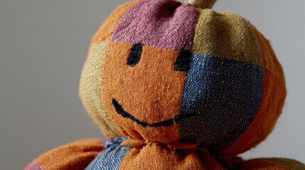 Patchwork fabric pumpkin with cheerful smile