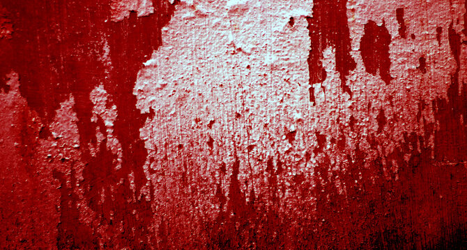 Cracked red background, scary bloody wall. white wall with blood splatter for halloween background. Horror background
