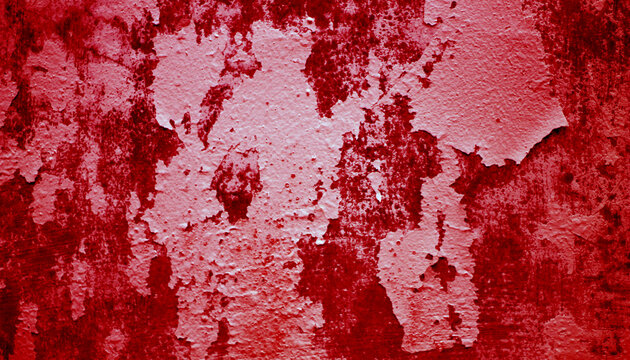 Cracked red background, scary bloody wall. white wall with blood splatter for halloween background. Horror background