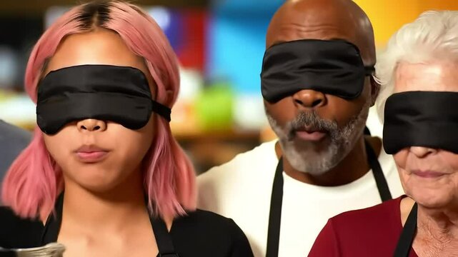 Blindfolded tasting kitchen, diverse group