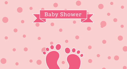 Celebrate new life adorable baby shower invitation pink footprints with gentle dots background