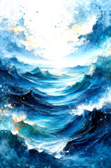 Sunlit Celestial Ocean Waves in Abstract Light, Dreamlike Flow of a Cosmic Sea -Generative AI
