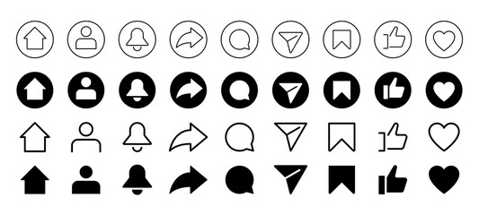 Instagram Social Media Reels Flat Line Round Style Icon Collection. Modern Internet Network UI Buttons Set Vector Illustration