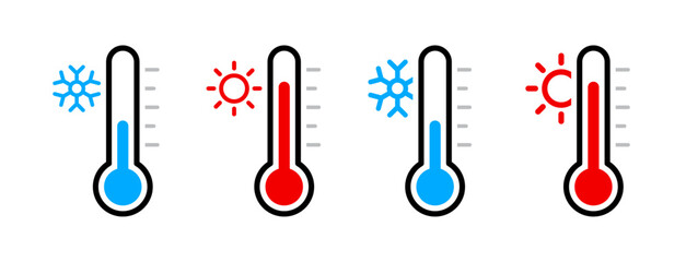 Thermometer vector icons with sun and snowflake. Thermometer with sun and snowflake icon