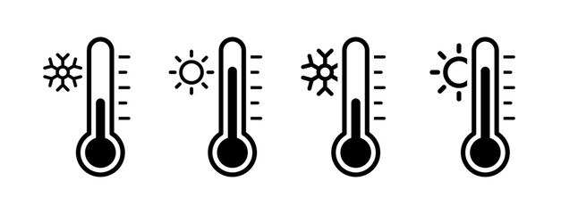 Temperature icons set. Thermometer symbol with sun and snowflake