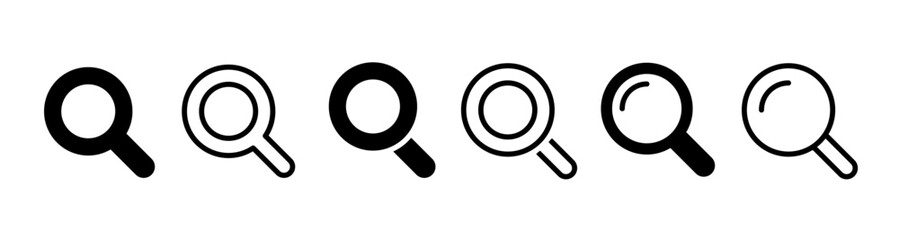 Search icon set. Magnifying glass symbol. Vector Loupe logo