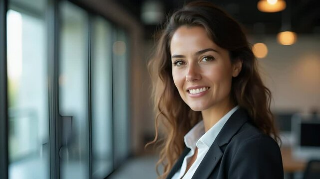 Confident Hispanic Businesswoman Headshot: A Close-Up Portrait of a Happy Female Entrepreneur in a Corporate Office Setting - Smart and Professional Vector Illustration