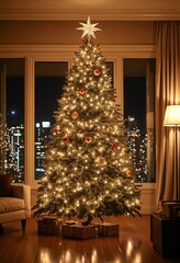 Christmas tree in a cozy and elegant living room