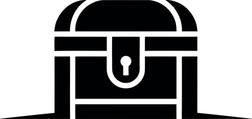 Simple black silhouette of an open treasure chest with a keyhole