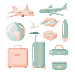 Colorful travel icons set.