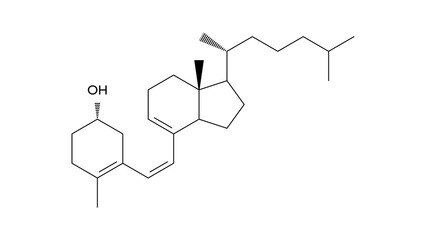 Fototapeta premium previtamin d3 molecule, structural chemical formula, ball-and-stick model, isolated image vitamin d precursor