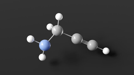 propargylamine molecule 3d, molecular structure, ball and stick model, structural chemical formula chemical intermediate