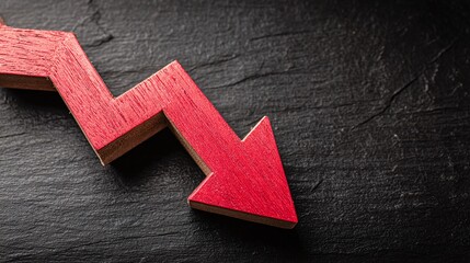 Economic Decline: A vivid red arrow pointing sharply downwards, symbolizing market downturn, financial loss, or negative trends. Dramatic imagery.