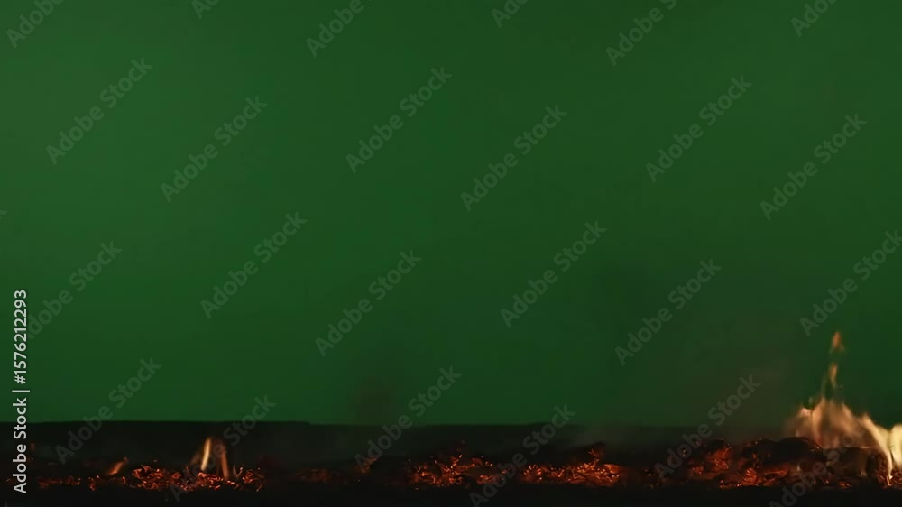Aufkleber ground-level fire flames on green screen: dynamic visual effects element for compositing