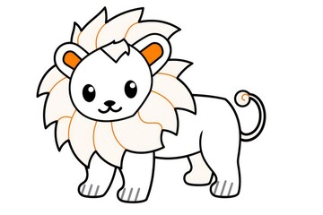 Naklejka premium Cute cartoon lion with thick black lines, simple flat coloring page for kids, clean sharp edges on white background