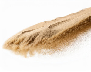 A close-up of a pile of white wheat flour, a natural food ingredient, isolated on a clean background