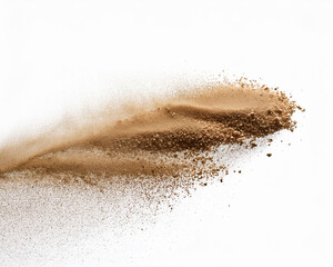 Closeup isolated brown and white coffee beans and instant coffee powder on a white background