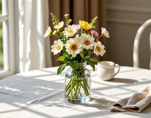 a serene indoor setting with natural light streaming through windows