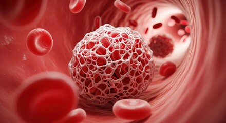 Blood Clot in Artery: An up-close depiction of a blood clot obstructing blood flow in an artery.