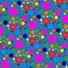 Vibrant Seamless Floral Pattern on Teal Background
