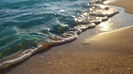 Hyperrealistic Closeup of Turquoise Ocean Water Lapping on a Sandy Beach