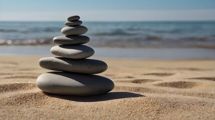 Stacked Stones on Tranquil Beach