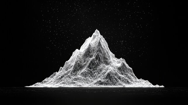 Ethereal mountain outline under a starry night sky, subtle glow effects, and a clean lower-third text area,