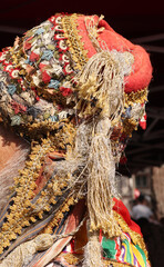 Traditional Turkish folklore embroidered men's headdress. Yoruk clothing.