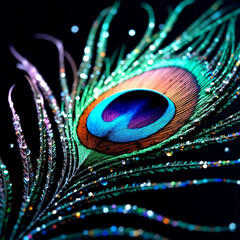 Naklejka premium Vibrant Close-Up of a Peacock Feather with Iridescent Colors