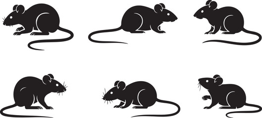 Silhouette Set of Rats and Mice in Various Poses – Rodent Animal Vector Icons.