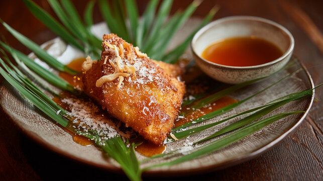 Lupis triangle shape with coconut and palm sugar syrup