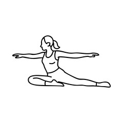 Fototapeta premium Line drawing of woman in seated side stretch yoga pose with arms extended